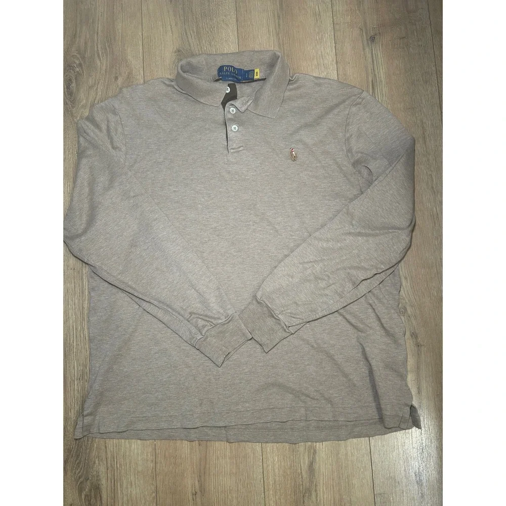 Polo Ralph Lauren Men's Long‎ Sleeve Polo Shirt Classic Fit Tan L
